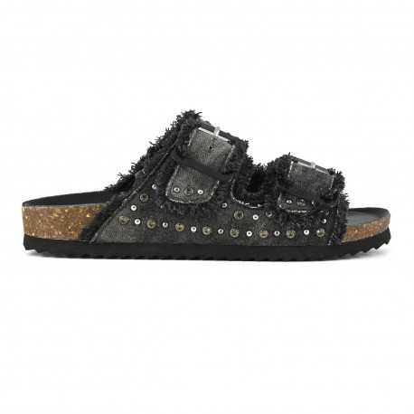 Two buckle denim sandal - Black