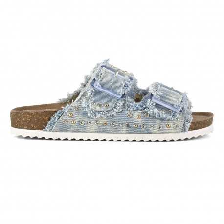 Two buckle denim sandal - White