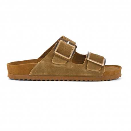 Cow suede bio with two buckles - Tan