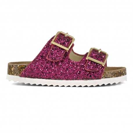 Glitter sandal 2 buckles - Fuxia