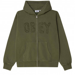 OBEY, Hybrid faded zip hood, Deep lichen green faded wash