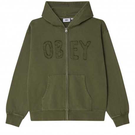 Hybrid faded zip hood - Deep lichen green faded wash
