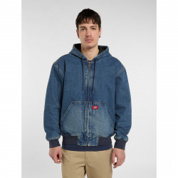 DICKIES, Hilham lined denim hooded bomber, Mid blue fade wash