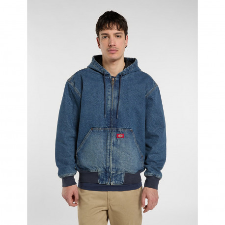 Hilham lined denim hooded bomber - Mid blue fade wash