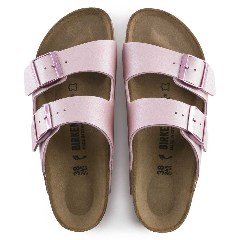 metallic rose birkenstocks