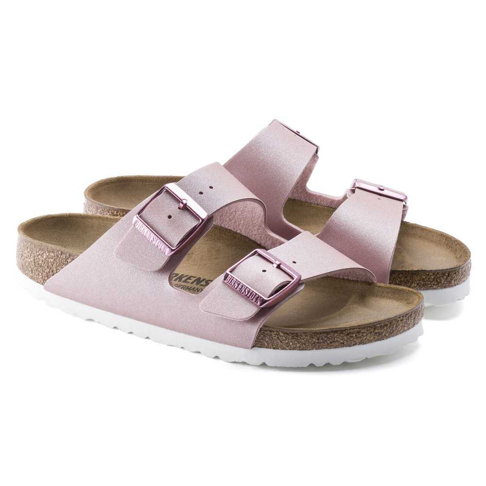 metallic rose birkenstocks