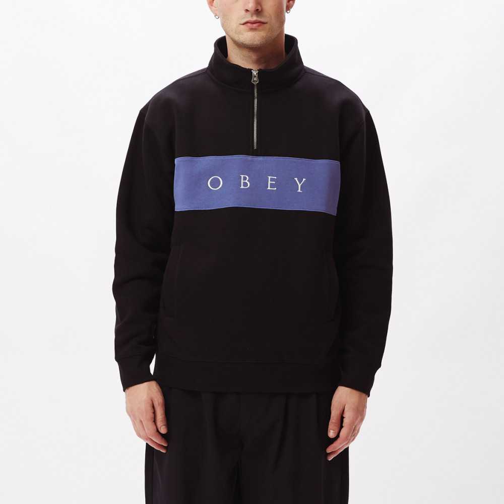 Download OBEY Ian Mock Neck Zip Black - Sweatshirts Homme - Suffern