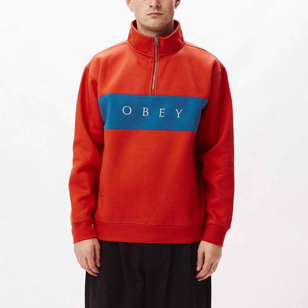OBEY Ian Mock Neck Zip Chili 