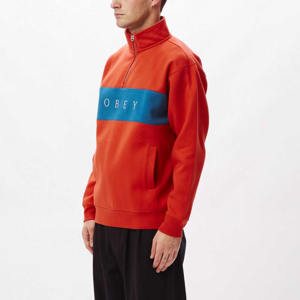 OBEY Ian Mock Neck Zip Chili 