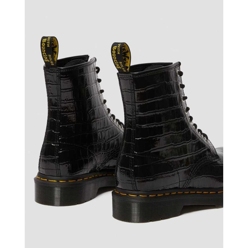 black patent lamper croc