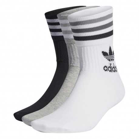 Mid cut solid crew sock 3 pack - White/medium grey heather/black