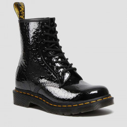 DR. MARTENS, 1460 w, Black patent lamper leopard emboss