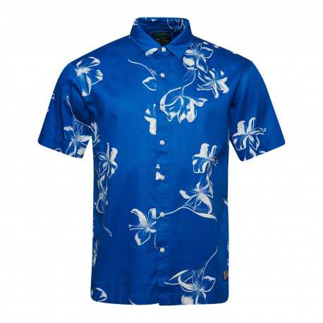Vintage hawaiian s/s shirt - Mono hibiscus cobalt