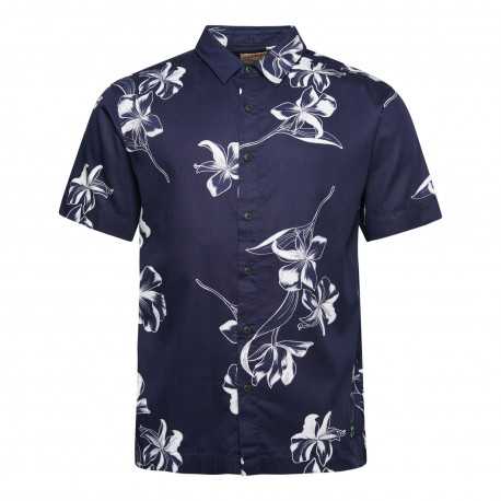 Vintage hawaiian s/s shirt - Mono hibiscus navy