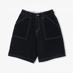 POETIC COLLECTIVE, Painter shorts, Black denim w. white stitiching